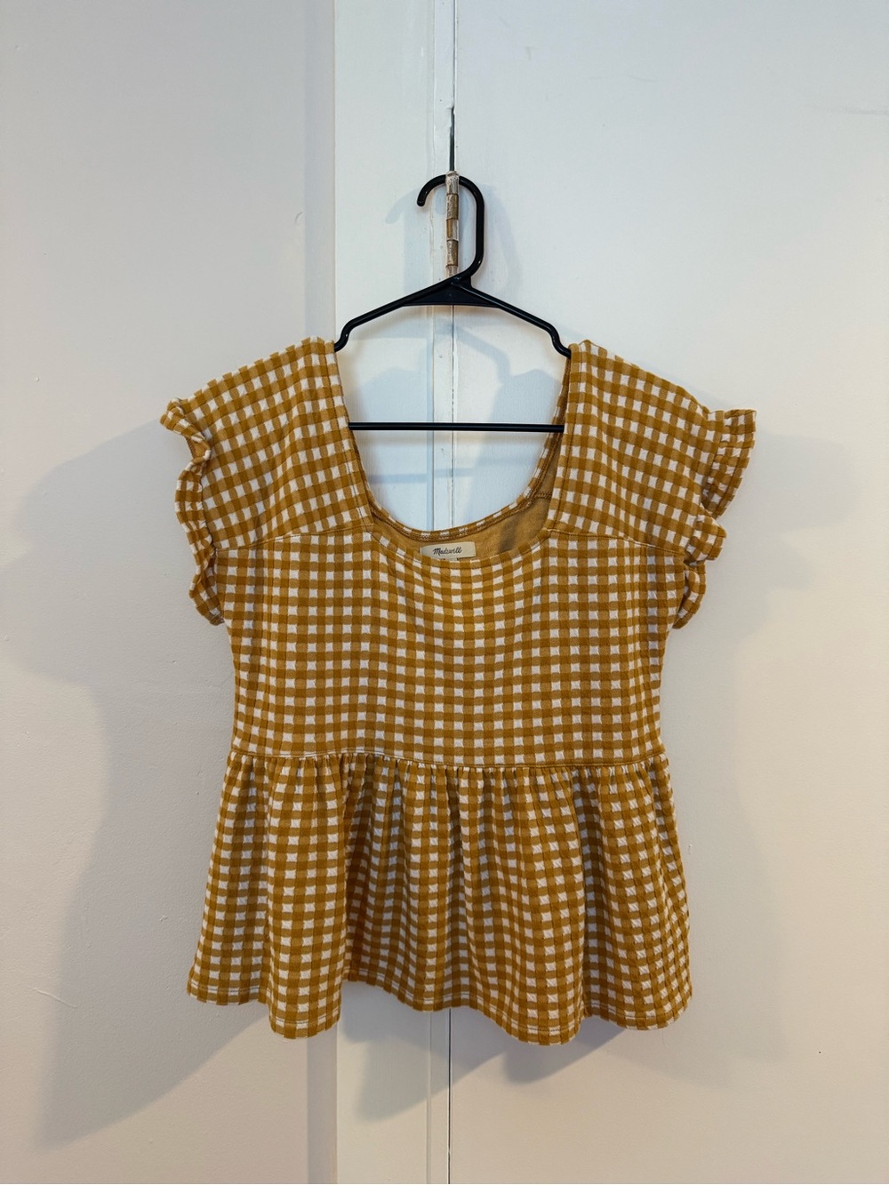 Madewell Mustard Gingham Ruffle Sleeve Kids Top